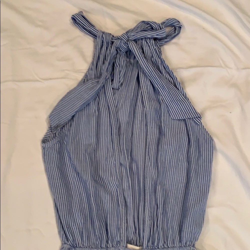blue and white romper
